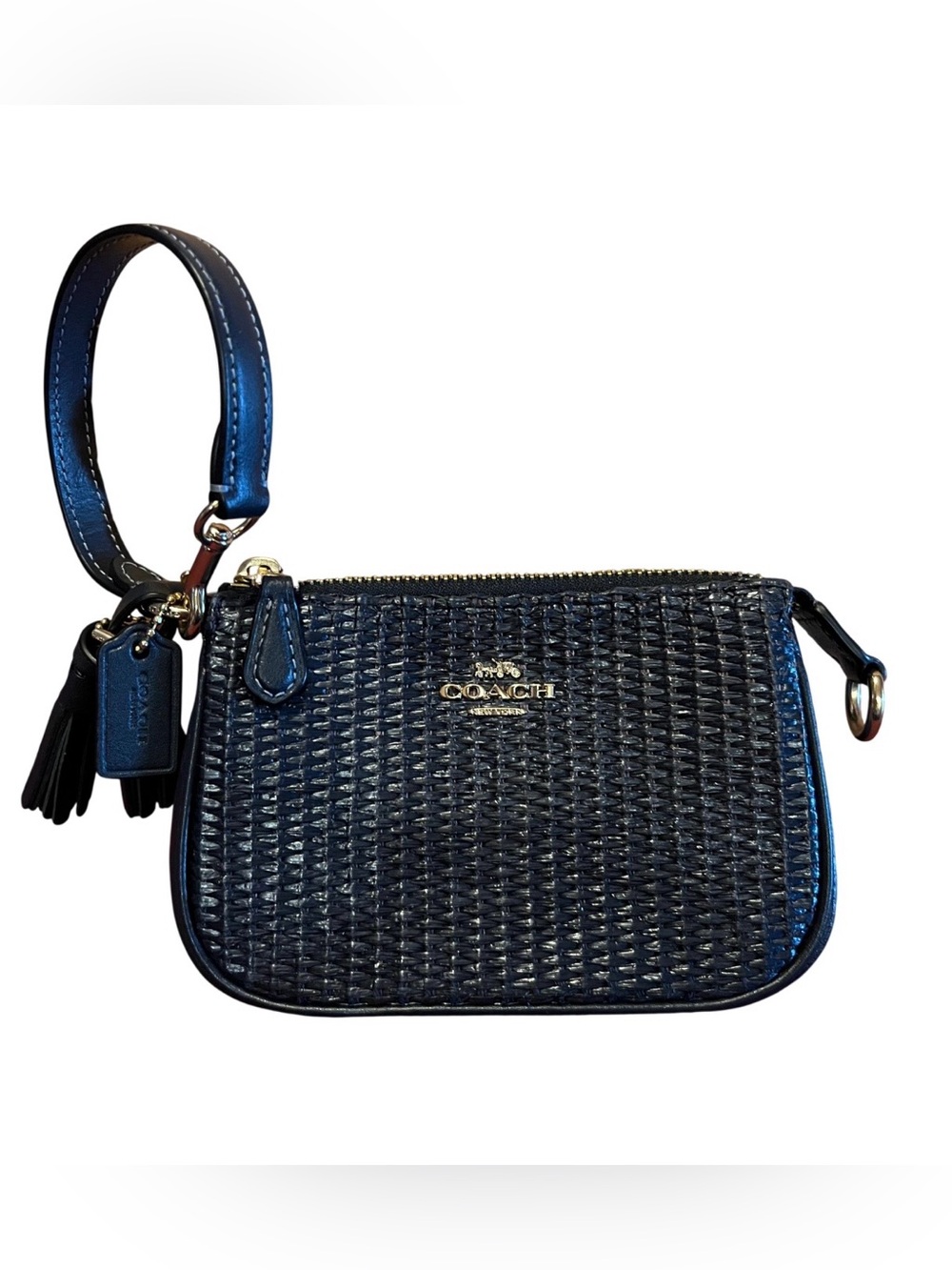 Coach Nolita 15 straw leather midnight blue mini shoulder bag purse